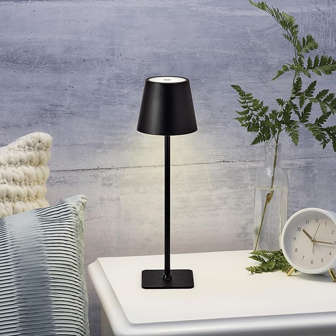 Mikasa 14.8 Inch LED Rechargeable Table Lamp - Touch Control Desk Lamp with Stepless Dimming, 3 Color Temperature Settings, 54 LED Lights, 30 Hour Runtime, Cordless Portable Design, Black