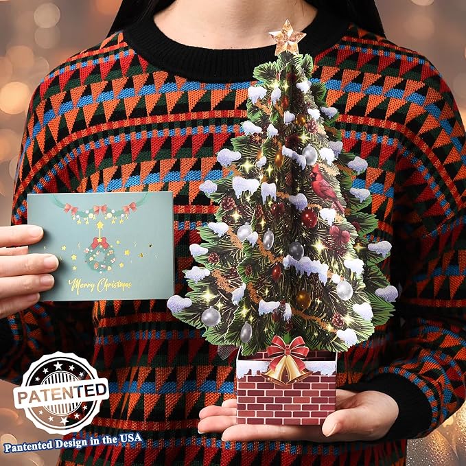 Pop Up Christmas Cards, 12 Inch Christmas Tree with Snow Scenery Design, 3D Paper Popup Greeting Card for Christmas with Envelop & Note Card, Foldable Keepsake Xmas Holiday Cards -2 Pack