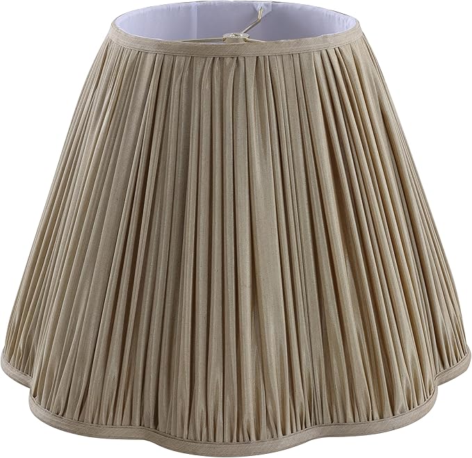 Aspen Creative 34248, Bottom Scallop Gather Pleated Traditional Spider Lamp Shade in Metallic Gold Faux Silk Fabric, 9" Top x 18" Bottom x 14" Slant