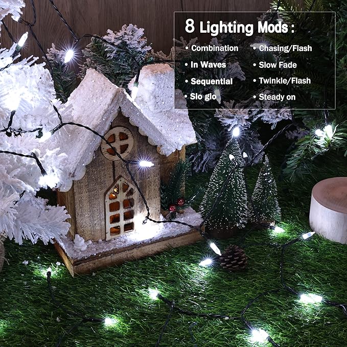Lomotech Battery Operated Christmas Lights - 4 Pack Total 66ft 200LEDs Mini String Lights 8 Modes Waterproof with Timer for Home, Garden, Party, Holiday, Tree Decoration (Green Wire, White)