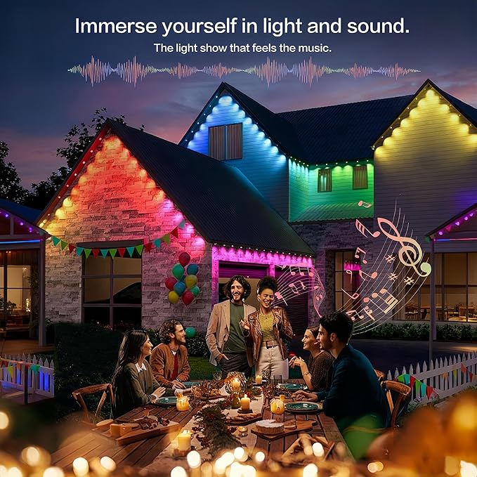 Permanent Outdoor Lights 150ft, RGBWC+IC Smart LED Strip with 50+ Scene Modes, IP68 Waterproof, App & Remote Control for Christmas, Holiday, Roof, and Pool Party Decor (200FT-120LEDS)