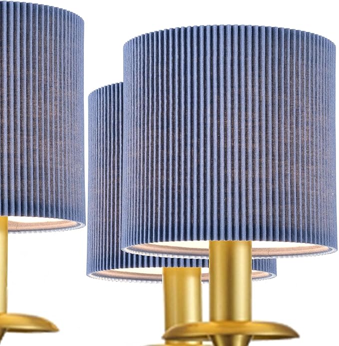 LAMPWELL KETTE Clip-on Pleated Fabric Lamp Shades for for Table Chandelier Wall Lamp,Set of 2,Small Drum,5.4"×5.4"×H5.2",TC fabric,Handmade,Modern Trendy Decorative,ONLY FOR CANDLE BULB,Navy