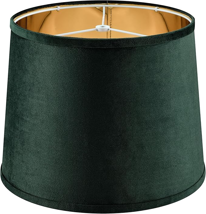 Medium Green Fabric Lamp Shade 1 Pack, 11"Top x 13"Bottom x 10"High(Spider) Inch Modern Farmhouse Lamp Shades for Table Lamps, Floor Replacement ，Required Assembly/Hardback,By GO&SO