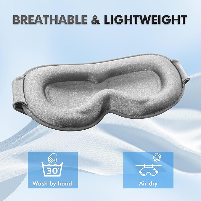 Sleep Eye Mask for Men Women, Lash Extensions 3D Contoured Cup Sleeping Mask, Travel Blackout Night Blindfold Eye Shade Cover with Adjustable Strap (Grey-Side Sleeper)