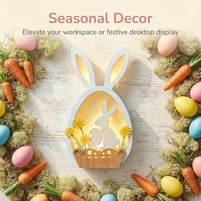 Easter Bunny Night Light - Pastel Glow USB Rabbit Lamp, Soft LED Bunny Decor for Easter Table, Home & Indoor Festive Decorations, Cute Spring Gift (Blue)