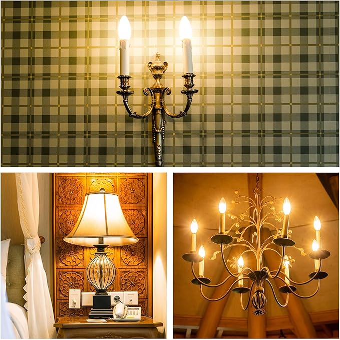 12 pcs C32 Candle Filament LED Bulb, Soft Warm White Light 4W Equals 25w-40W, E12 Candelabra Base Edison Bulb, Clear Glass Light Bulb for Pendant Chandelier Ceiling Fan