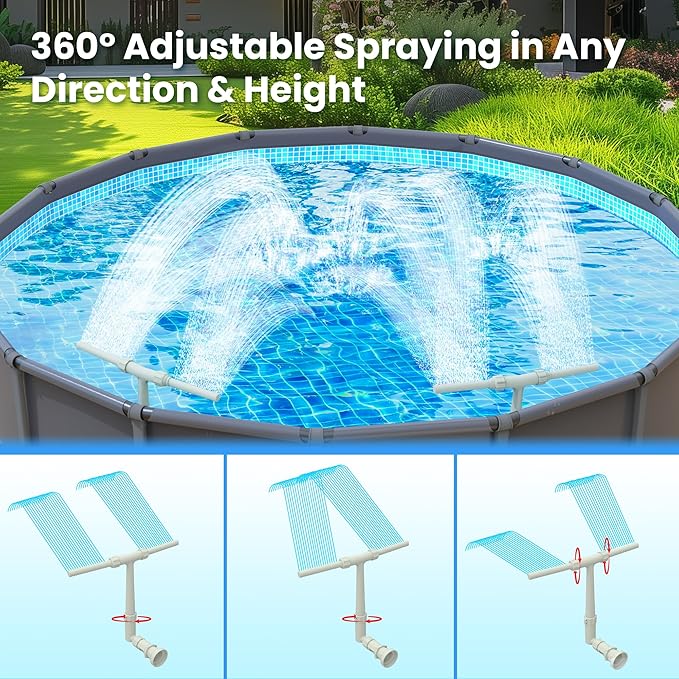 8 Spray Pool Fountain for Above & In-Ground Pools, Adjustable Multi-Stream Sprinkler with Rainbow Effect, Cooling & Decoration