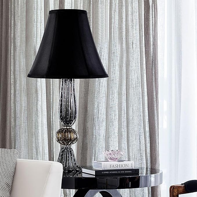 GO&SO Black Bell Lamp Shades Set of 2 Medium Lamp Shade 6" Top x 13" Bottom x 9.8" High(Spider) Traditional Lamp Shade for Table Lamp & Floor Lamp - Side Ribbing Hand Crafted Lampshade Replacement