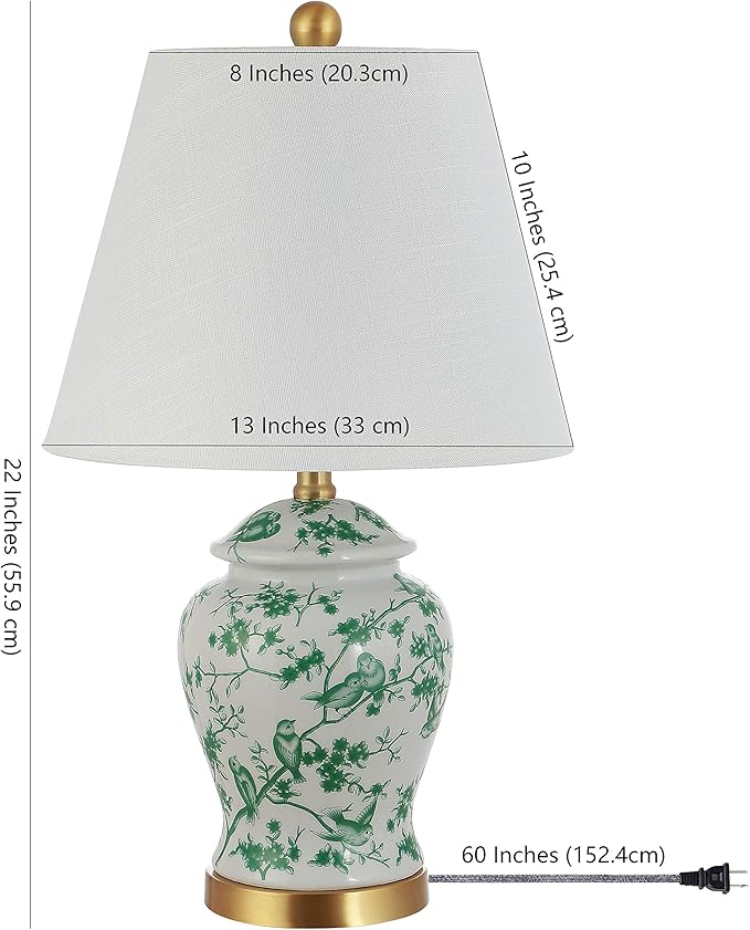 JONATHAN Y JYL3005B Penelope 22" Chinoiserie Classic LED Table Lamp Cottage Traditional Bedside Desk Nightstand for Bedroom Living Room Office College Bookcase LED Bulb Included, Green/White