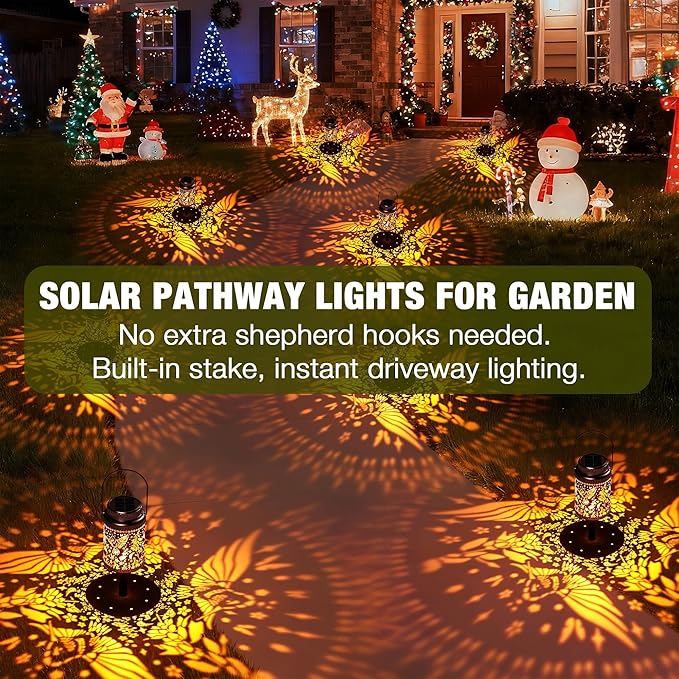 Cooo 2 Pack Solar Lanterns Outdoor Waterproof Hummingbird Red_Sage Solar Pathway Lights Landscape Path Christmas Gifts for Women Mom Grandma Outdoor Table Lamps Garden Yard Backyard Decor -Rose Gold