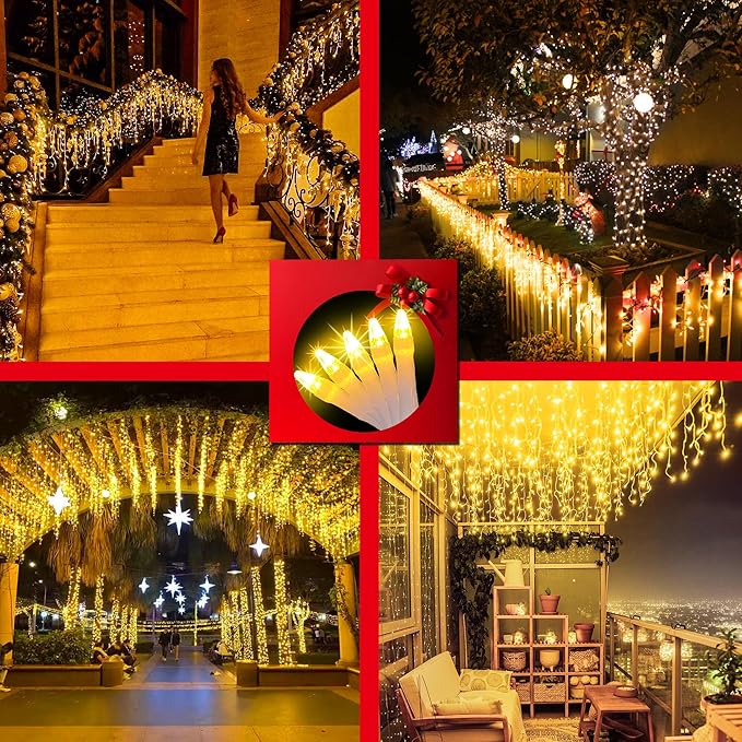 82 FT Outdoor Christmas Lights with 176 Drops, Christmas Decorations Fairy Lights 616 LED 8 Modes, Plug in Waterproof Hanging String Lights for Home Xmas Tree Yard Wedding Party Warm White