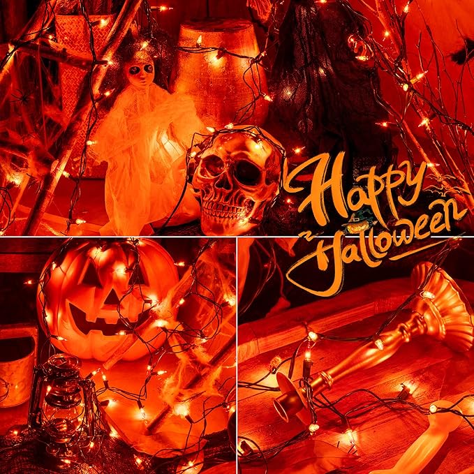 Hopolon Mini Orange Halloween Lights, 2PACk 50 Count Incandescent Christmas String Lights, 13 FT 120 V Xmas Tree Lights for Christmas,Thanksgiving, Patio, Party, Home, Indoor Outdoor Decor, Orange