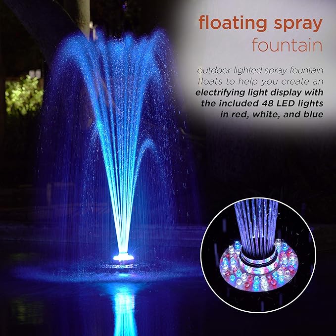 Alpine Corporation FTC102 | Floating Spray Fountain with 48 Color-Changing LED Lights & 398 GPH Pump — Decorative Outdoor Water Feature for Ponds or Pools — Black