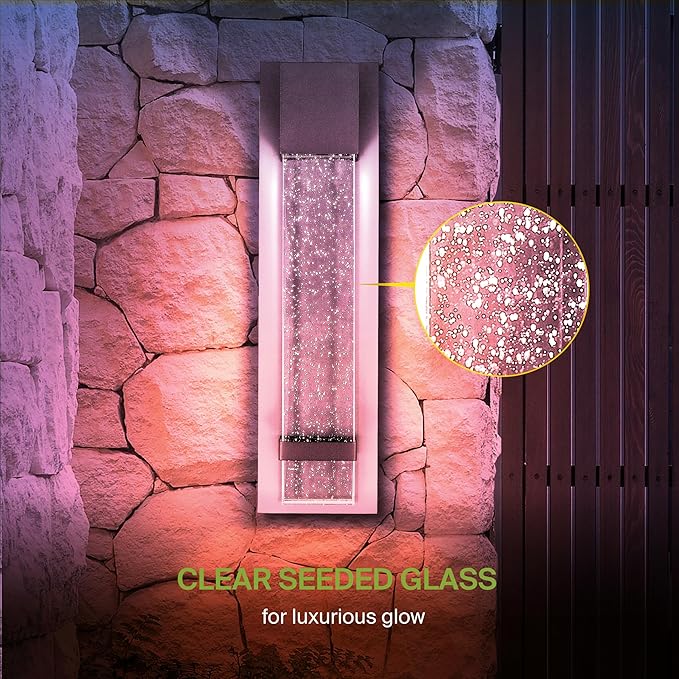 ASD LED 18 Inch Bubble Glass Wall Light Fixture | 9W 250LM RGB-3000K-5000K 100-277V | Multicolor, Waterproof, ETL Listed | Exterior Flush Mount Sconce, Outdoor-Indoor Lighting | Black