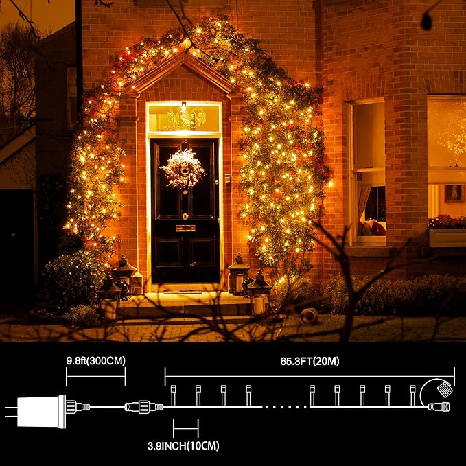 LAMPHOME 66ft Golden Christmas Decorative Mini Lights,200 LED Green Wire Fairy Starry String Lights Plug in, 11 Lighting Modes for Indoor Outdoor Xmas Tree Wedding Party (Yellow)