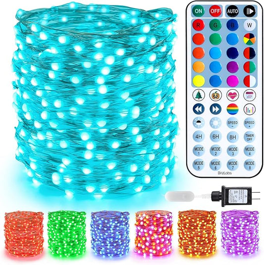BrizLabs Color Changing Fairy Lights - 33ft 100 LED Easter Lights with Remote, Rainbow Xmas Tree Light with Timer, Pastel Light Music Sync Twinkle Light for Xmas Halloween Easter Party Home