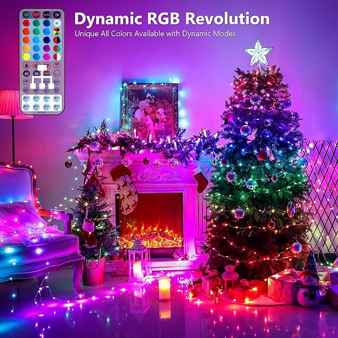 BrizLabs Color Changing Fairy Lights, 66ft 200 LED Easter Fairy Lights with Remote, RGB Christmas Tree Light with Timer Dimmable Twinkle Light Music Sync for Indoor Xmas Halloween Easter Party