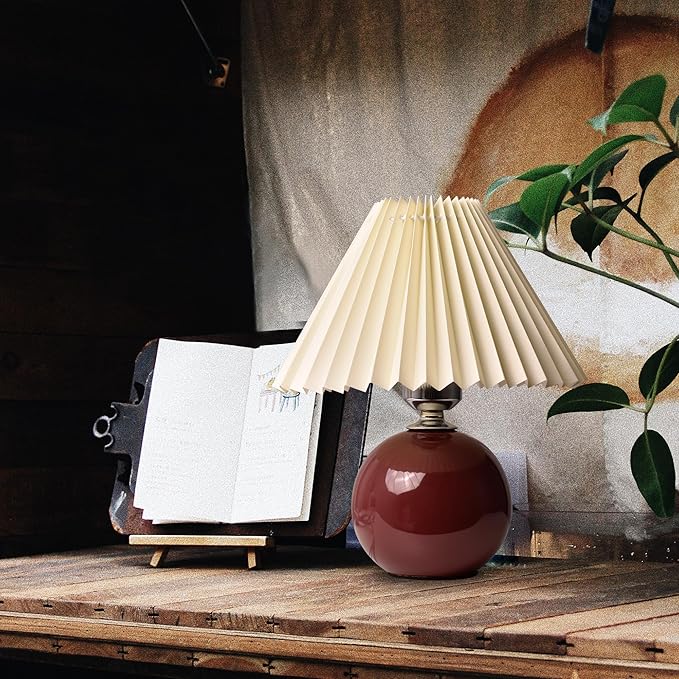 Korean Pleated Table Lamp Ins DIY Ceramic Table Lamps for Living Room Home Deco Cute Lamp with Tricolor Led Bulb Beside Lamp…
