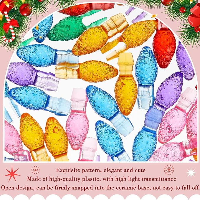 Boao 120 Pcs Ceramic Christmas Tree Replacement Lights Clear Plastic Flame Peg Bulbs Accessories for Ceramic Christmas Trees and DIY Projects(Multicolor,Medium)