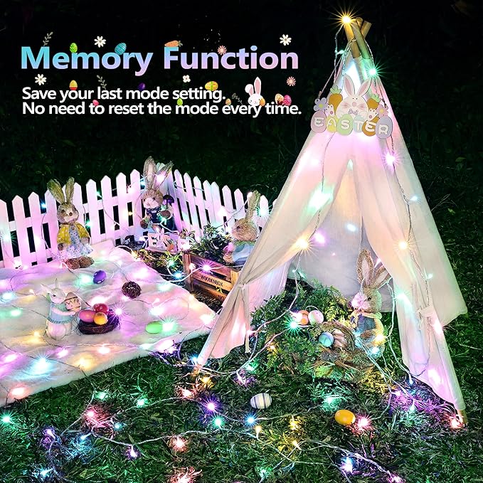 Joomer Easter String Lights 33FT 100 LED String Lights with 8 Modes Timer Connectable Waterproof Plug in Indoor Outdoor, Pastel Fairy light for Easter Decorations