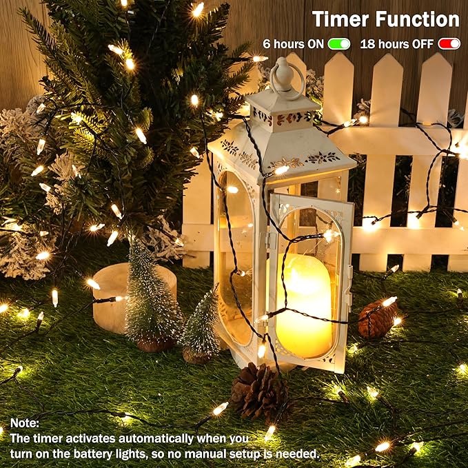 Lomotech Battery Operated Christmas Lights - 4 Pack Total 66ft 200LEDs Mini String Lights 8 Modes Waterproof with Timer for Home, Garden, Party, Holiday, Tree Decoration (Green Wire, Warm White)