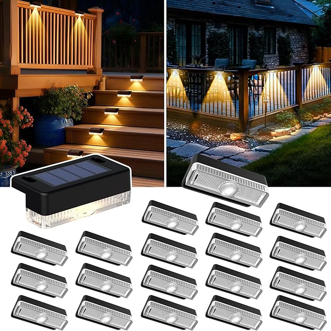 Solar Deck Lights Outdoor 20 Packs, Solar Powered LED Step Lights Waterproof Outdoor for Deck, Stairs, Step, Fence, Wall, Patio, Yard, Pool and Pathway (Warm White)