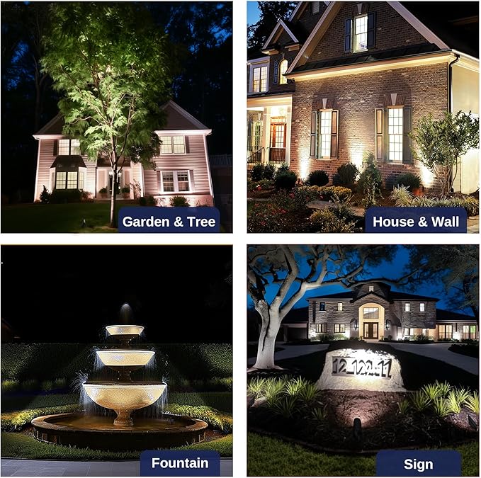 Gardenreet Brass Landscape Lighting - Low Voltage Outdoor Spotlights, Wired LED Uplights 12V, Waterproof Spot Lights, Antique Bronze for Outside Trees with 5W 5000K Daylight MR16 Bulb (4 Pack)