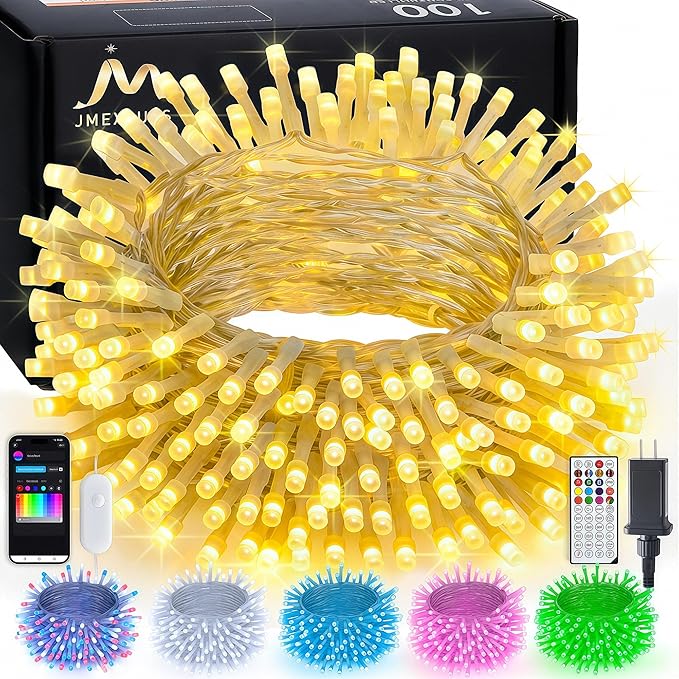 JMEXSUSS 100 LED Color Changing String Lights, 33ft String Lights Indoor with Remote & APP, Clear Wire Smart Twinkle Christmas Light Plug in for Daily Easter Independence Day Halloween Xmas