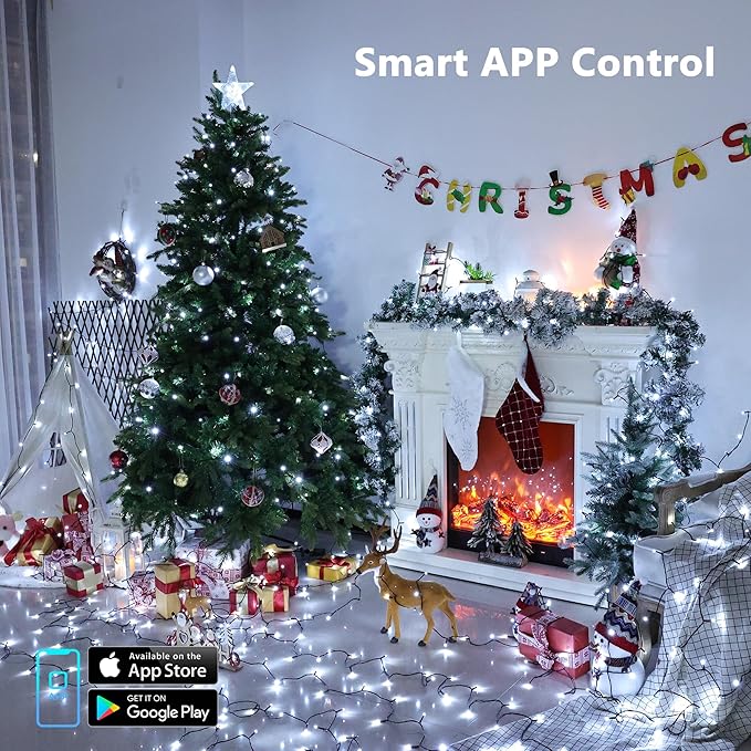 Brizled Smart Red Valentines Lights, 66FT 200 LED Color Changing Christmas String Lights App & Voice Control, Dimmable Cool White & Red Xmas Light Music Sync for Indoor Outdoor Xmas Tree Wedding Party