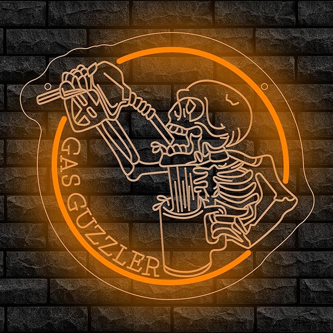 Gas Guzzler Skull Neon Sign Garage Wall Art LED For Room Wall decor Men Cave Gifts