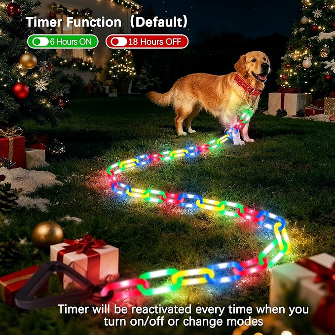 Joomer 6FT Light-Up Dog Leash for Night Walking, 60 LED Battery Operated Dog Chain Lights with 8 Modes & Timer, Glow Leashes with Secure Handle for Small to Large Pets (Multicolor)