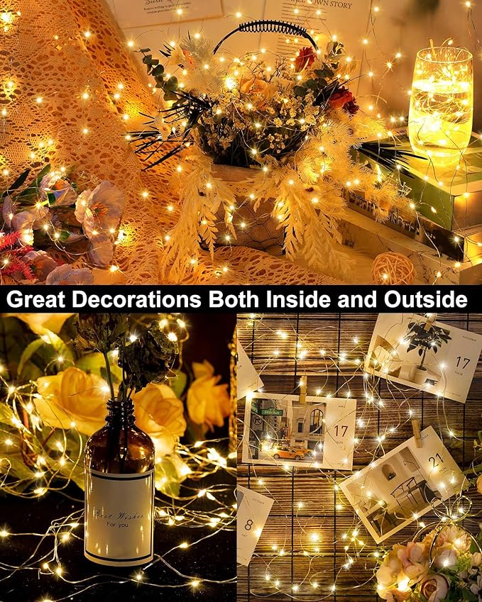 Treela 9 Pack Solar String Lights for Outside, 39 ft 100 LED Outdoor Fairy Lights Waterproof Copper Wire 8 Modes Solar Twinkle Lights for Patio Garden Tree Yard Party Decor(Warm White)