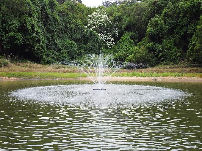 HQUA FS01 120V, 1/2HP, Large Pond Floating Fountain with FSL01 LED RGB Color-Changing Light Sets, 100’ Cord, 13000 GPH, Two Spray Patterns 32'x12' and 18'x6'