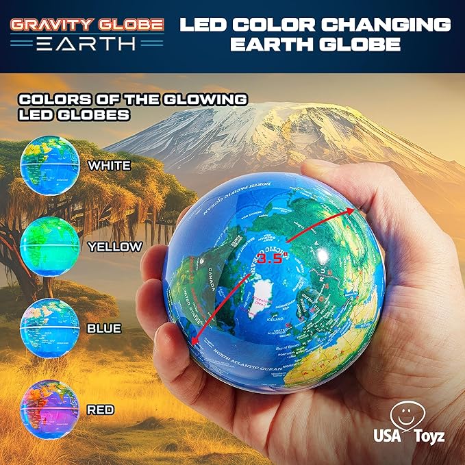 USA Toyz Gravity Globe Earth Ball and C Frame Set - Magnetic Levitating Lamp with Multicolor LED Lights, Spinning Rotating Floating Globe for Desk, Stand Compatible Gravity Planets