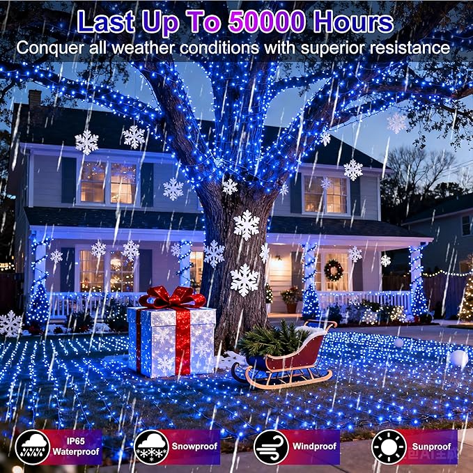 750 LED 240FT Christmas String Lights Outdoor, 12 Pro Modes and Timer Memory & Brightness, Plug in Waterproof Dark Green Wire Twinkle Light for for Xmas Yard Tree Wedding Party Decor (Blue)