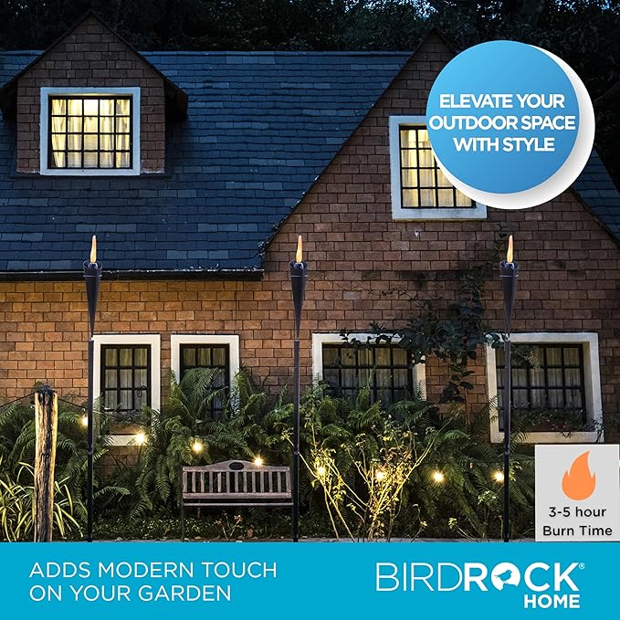 BIRDROCK HOME Outdoor Torches for Outside – 63" Modern Citronella Torches, Weather Resistant Iron for Backyard, Patio or Garden – 7oz Capacity, Black, 4 Pack