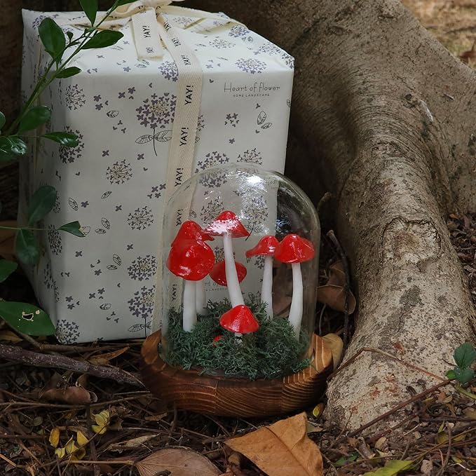 Mushroom Lamp, Decor LED Light in Glass Dome with Base for Home Bedroom Decor Birthday with Birthday Valentines Anniversaries Gifts Box (red)