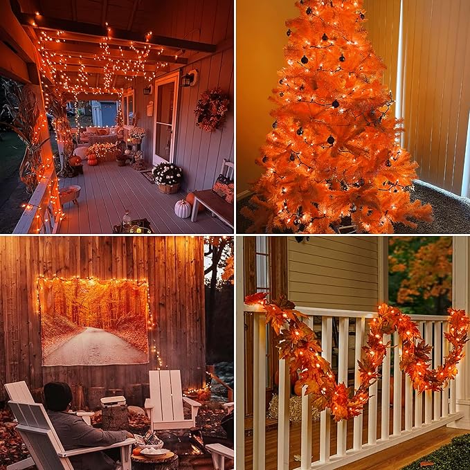 Hopolon Orange Thanksgiving Mini Lights, 2Pack 13Feet 50Count Autumn Fall String Lights,Connectable 120V Plug in for Outdoor Indoor Garden Party Halloween Christmas Xmas Tree Lights Yellow Decor