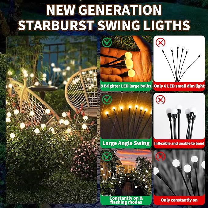 YAKii Solar Garden Lights Outdoor Waterproof, 4 Packs 32LED Firefly Swaying Light,Upgraded Outdoor Decor Lights for Yard Patio Pathway Lawn, Unique Gifts for Women Christmas Decoration,Warm White