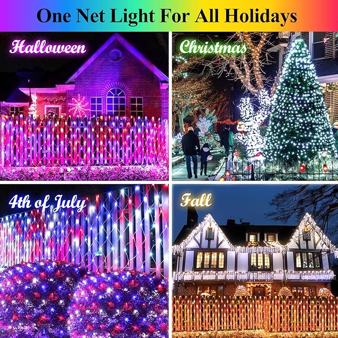 LitHome 204 LED Christmas Net Lights Outdoor, 9.8ft x 6.6ft Color Changing Christmas Net Lights with Remote, 35 Colors 9 Modes Connectable RGB Mesh Light Blue Plug in for Bushes, Xmas, Garden Decor