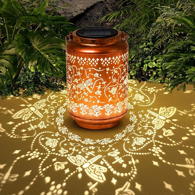 Solar Lanterns Outdoor Dragonfly Metal Waterproof Garden Decor Christmas Birthday Gifts for Women Mom Grandma Decorative LED Hanging Solar Lights Outside for Yard, Patio,Backyard,Landscape