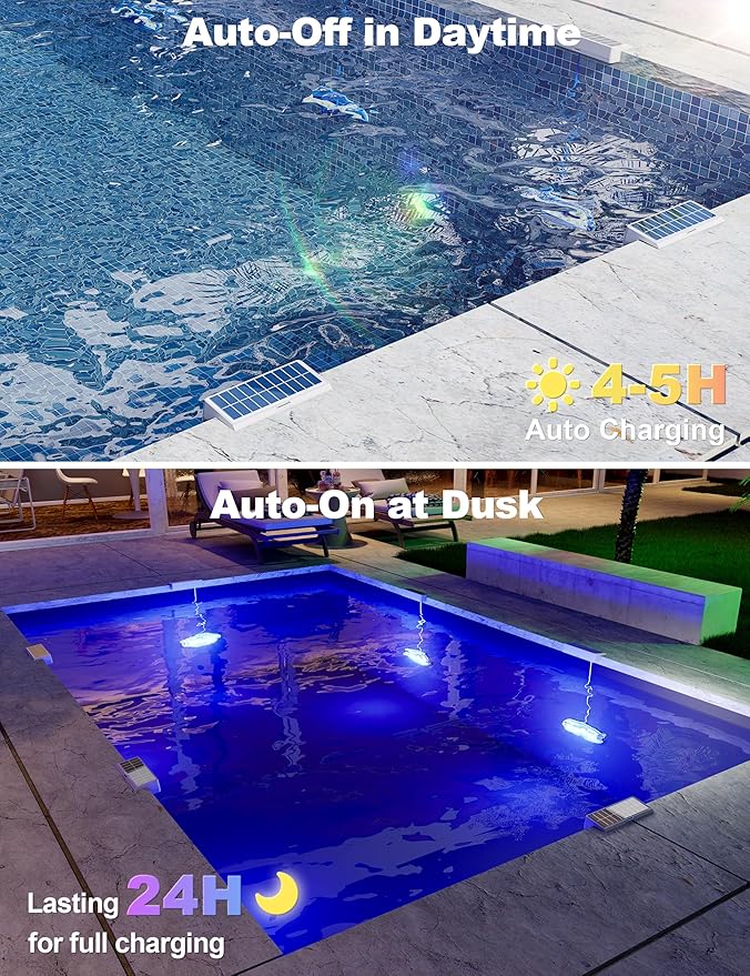 APONUO 4 Pack Solar Pool Lights, Pool Solar Lights for Above Ground Pools with Remote, IP68 Waterproof, RGB Color Changing Solar Powered Pools Light for Pond, Fountain,Yard (Gray)