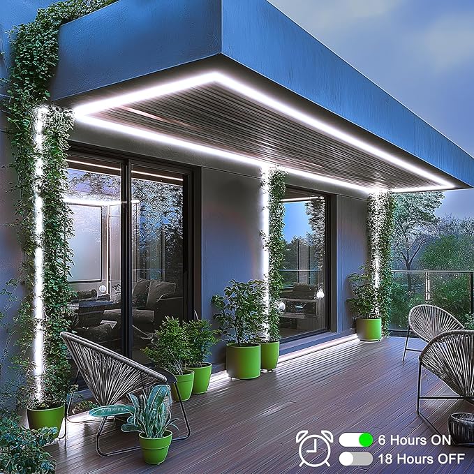 echosari 65.6Ft LED Strip Lights, 6000K Ultra-Bright Strip Lights with Timer Dimmable, 2400 LEDs Flexible Tape Lights Outdoor Waterproof Light Strip for Pool Pathway Balcony Patio (Cool White)