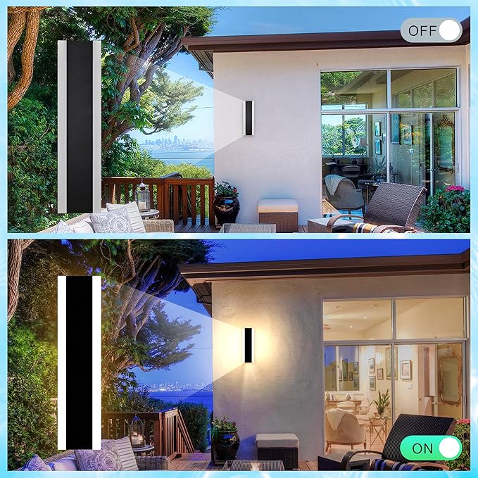 Outdoor Wall Light Fixtures Modern Long LED Wall Sconce Black Exterior Light Fixture Ip65 Waterproof Wall Lamp 45w 3000k Metal Rectangular Wall Lights For Villa Patio,Courtyard,Porch Bedroom,49.2''