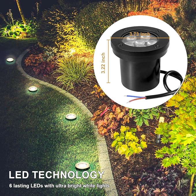 Low Voltage Landscape Well Lights, Outdoor LED Ground Lights for Garden, Lawn, Backyard, Patio Walkway (3.7Inch 8Pack) Black 3000k Warm White