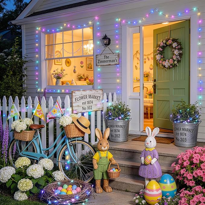JMEXSUSS 2 Pack Solar String Lights Outdoor Waterproof, Each 100 LED 33FT Solar Fairy Lights Outdoor, 8 Modes Pastel Light for Outside Tree Patio Yard Party Easter Day Decorations