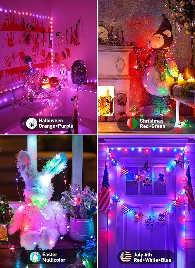 Minetom Fairy Lights Color Changing - 66FT 200 LED String Lights with Remote, 16 Single Colors & 6 Holiday Colors, USB Fairy Light Indoor with 12 Mode, Christmas Light for Bedroom Halloween Decoration