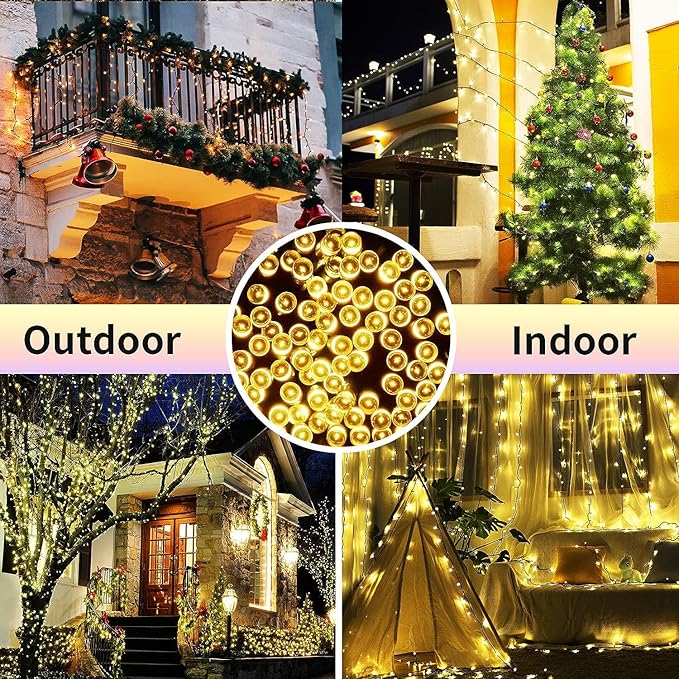 QUWIN Led Outdoor Christmas String Lights, 500 LED UL Certified 8 Lighting Modes, Indoor & Outside Waterproof Fairy Light for Christmas Tree, Patio, Holidays, Party (180 Ft Warm White)