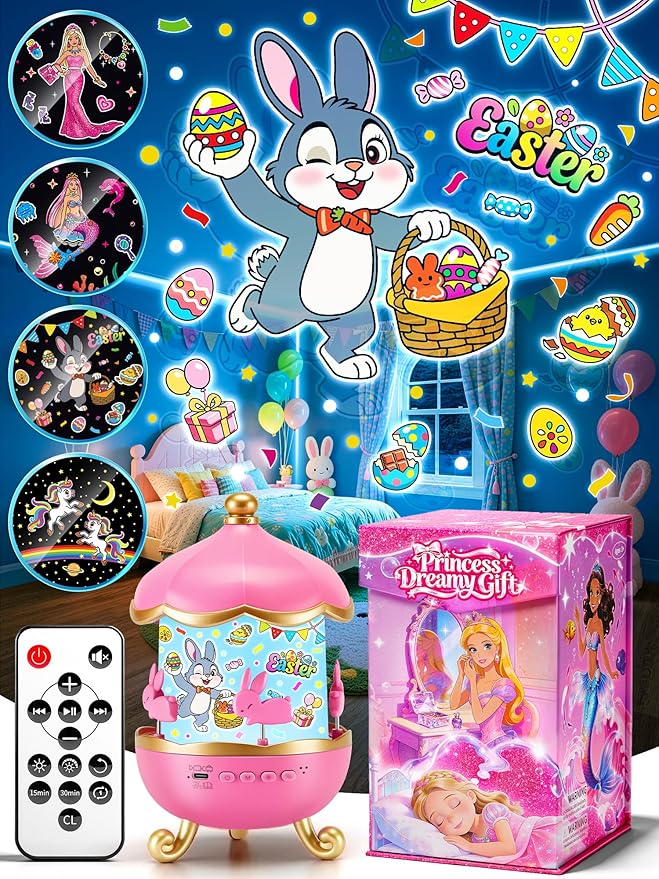 One Fire Princess Toys, 18 Films Girls Night Light Projector, 15 Soothing Sounds Baby Sound Machine, 360° Rotating Girls Bedroom Decor, Birthday Gifts for Girl, Princess Toys for Girl 4-6