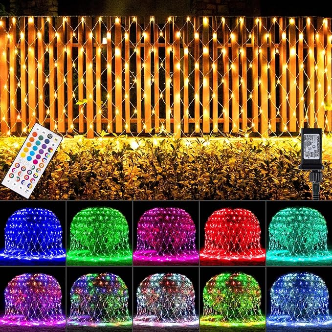 LitHome Color Changing 240 LED Christmas Net Lights Outdoor,14.8ft x 5ft Christmas Net Lights with Remote,35 Colors 9 Modes Connectable RGB Mesh Light Warm White Plug in for Bushes,Xmas,Garden Decor